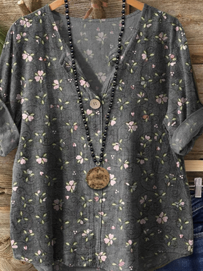 Women's Vintage Floral Art Print Button-Down Shirt