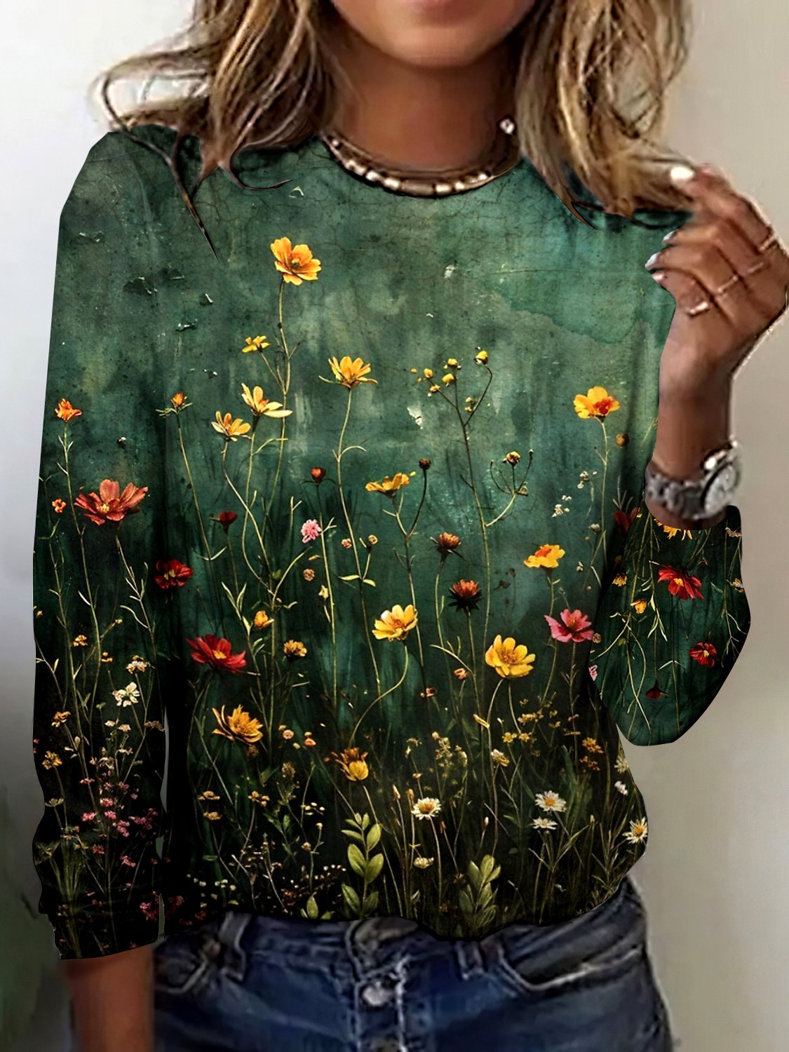 Cotton Vintage Crew Neck Plaid T-Shirt