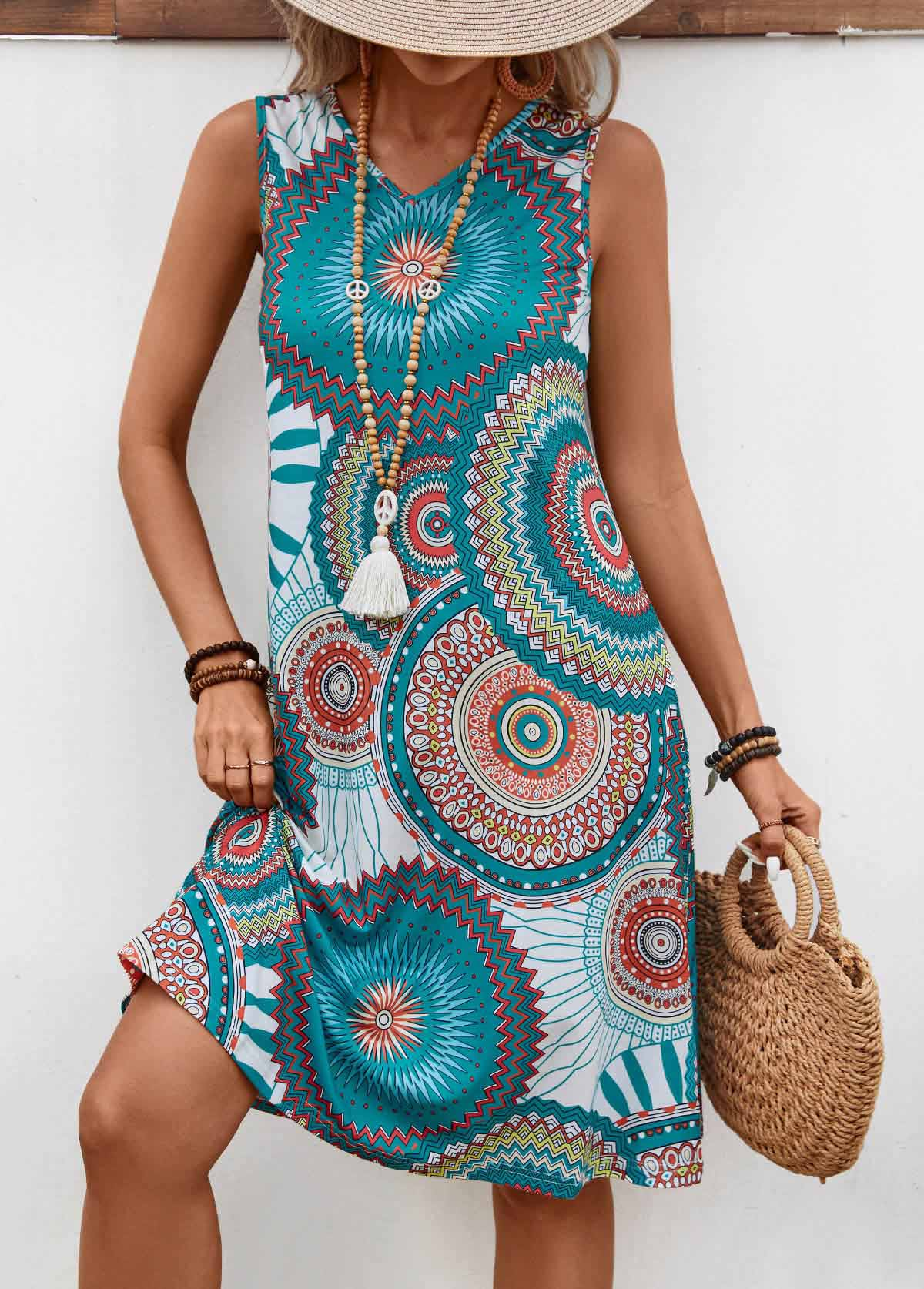 Cotton Regular Fit Ethnic Geometry Casual Dress With No