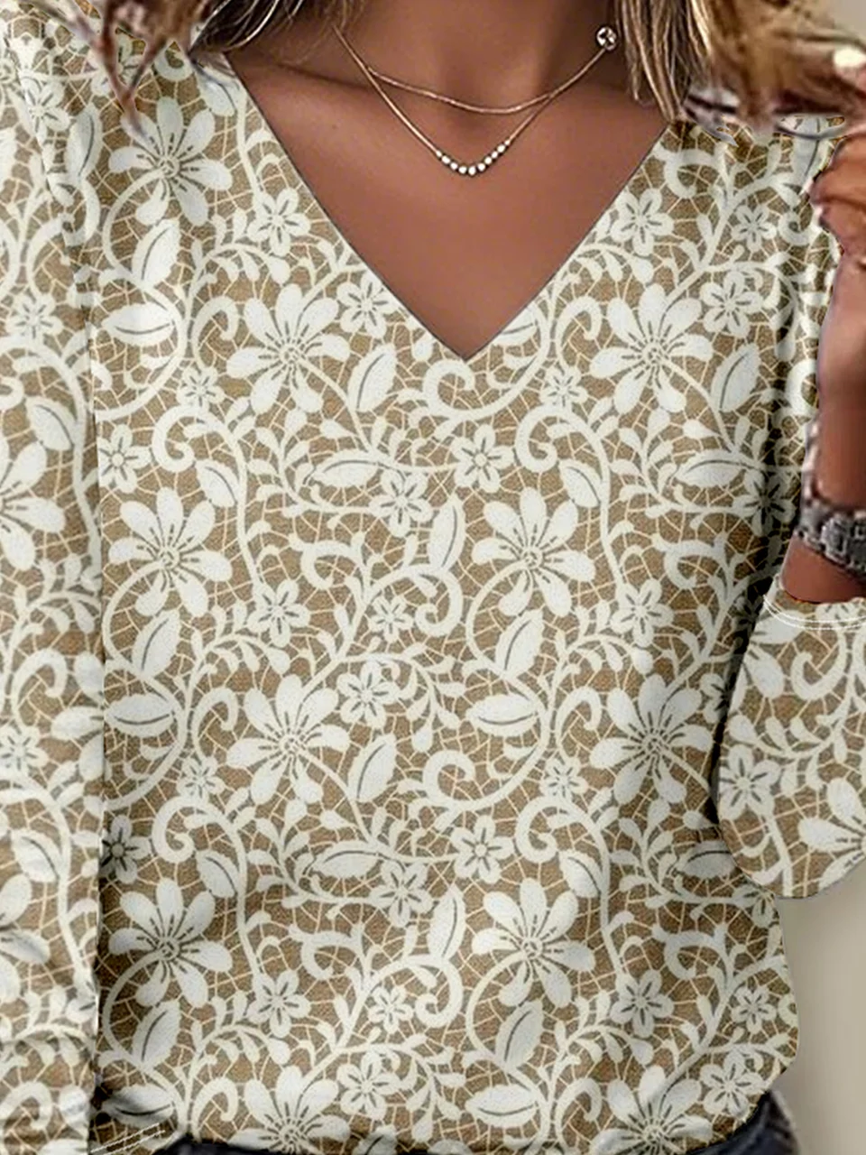 Print Casual V Neck Long Sleeve T-Shirt