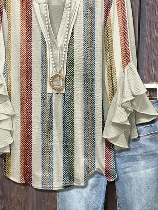 Women's Bohemian Pattern V-Neck Multi-Layered Lace Shirt