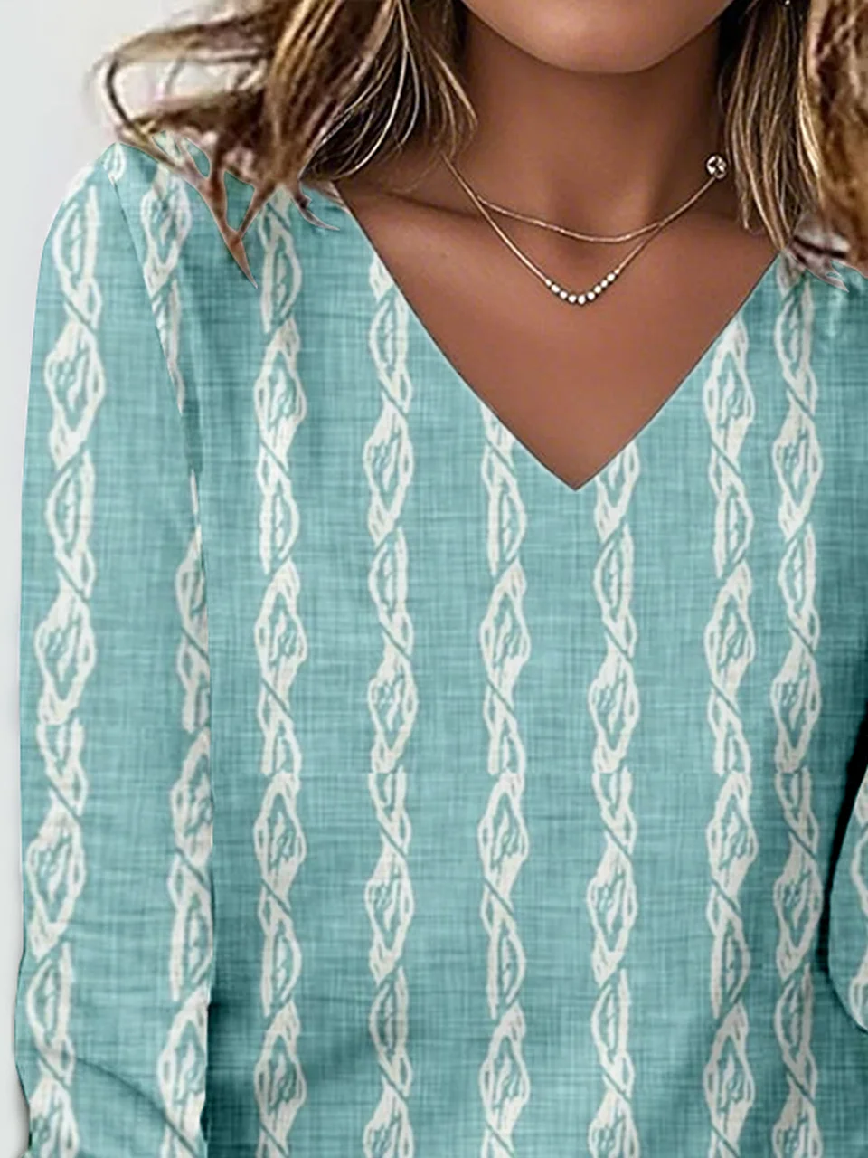 Print Casual V Neck Long Sleeve T-Shirt