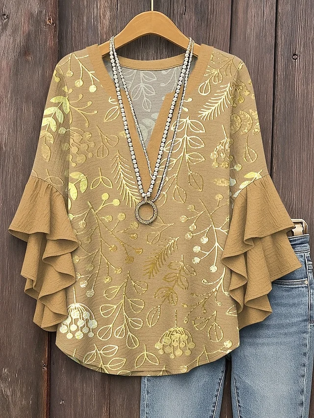 Women's Bohemian Pattern V-Neck Multi-Layered Lace Shirt