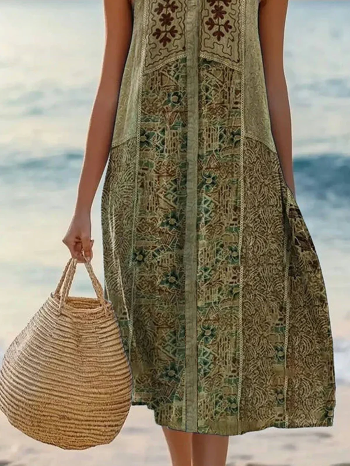 Casual Floral V Neck Dress With No