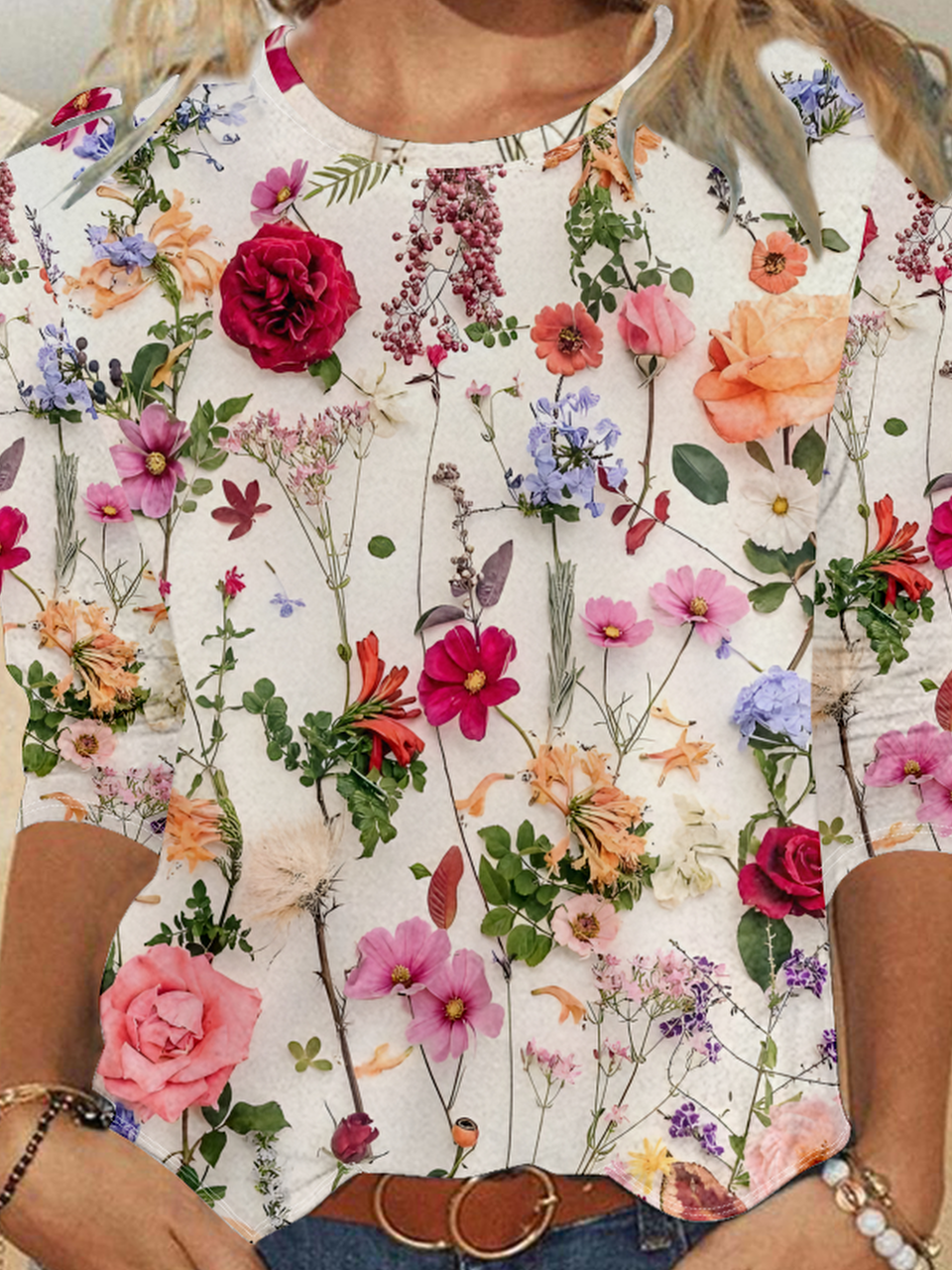 Crew Neck Floral Casual T-Shirt