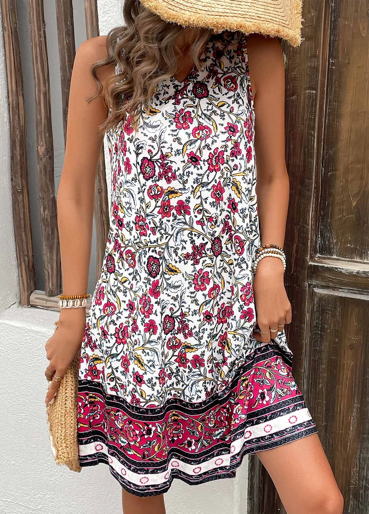 Casual Floral V Neck Dress With No