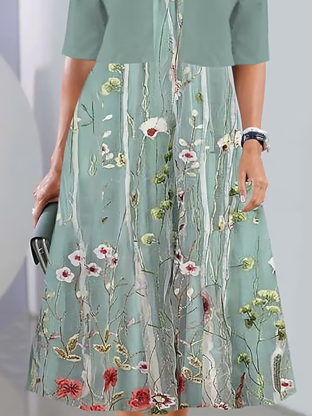 Floral Printed casual trendy round neck suit dress