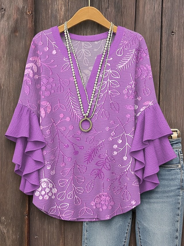 Women's Bohemian Pattern V-Neck Multi-Layered Lace Shirt