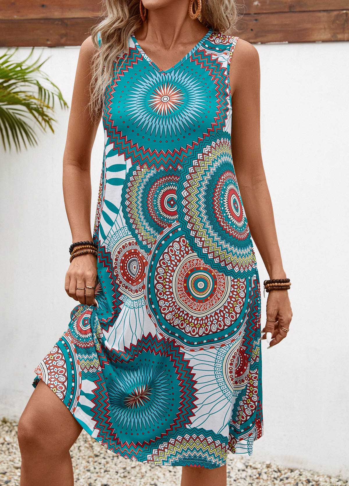 Cotton Regular Fit Ethnic Geometry Casual Dress With No
