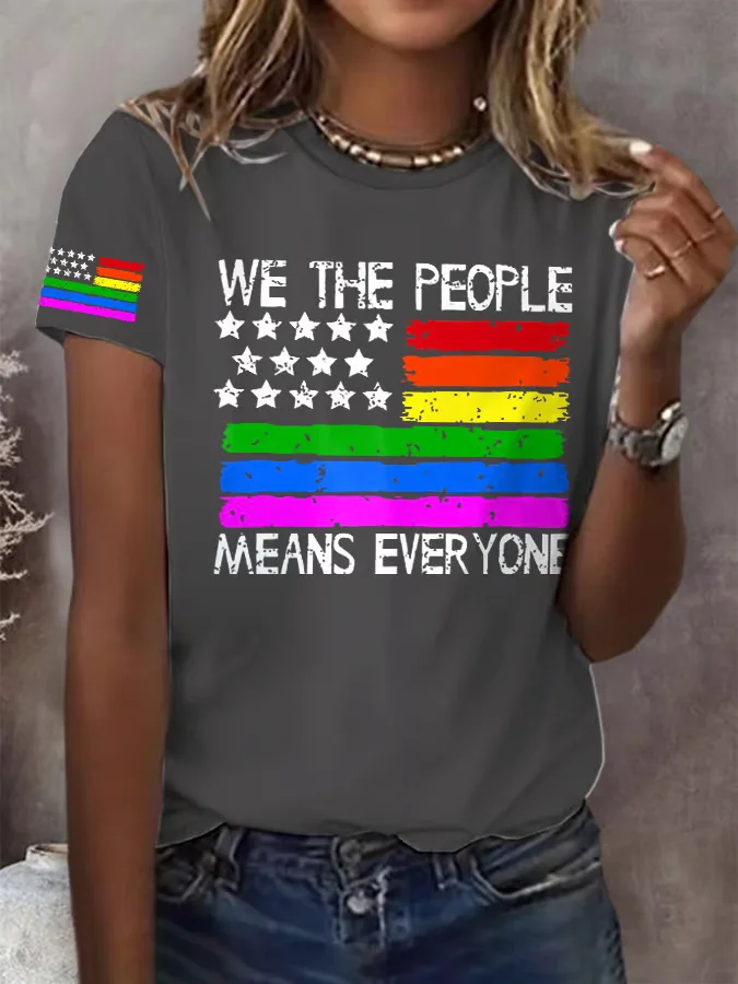 Retro We The People Means Everyone Print T-Shirt