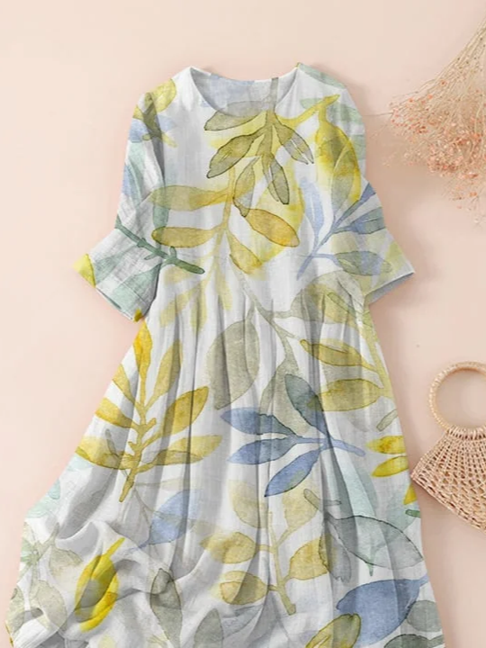 Women's Three Quarter Sleeve Spring/Fall As Picture Floral Printing Crew Neck Daily Going Out Casual Maxi H-Line Classic Dress