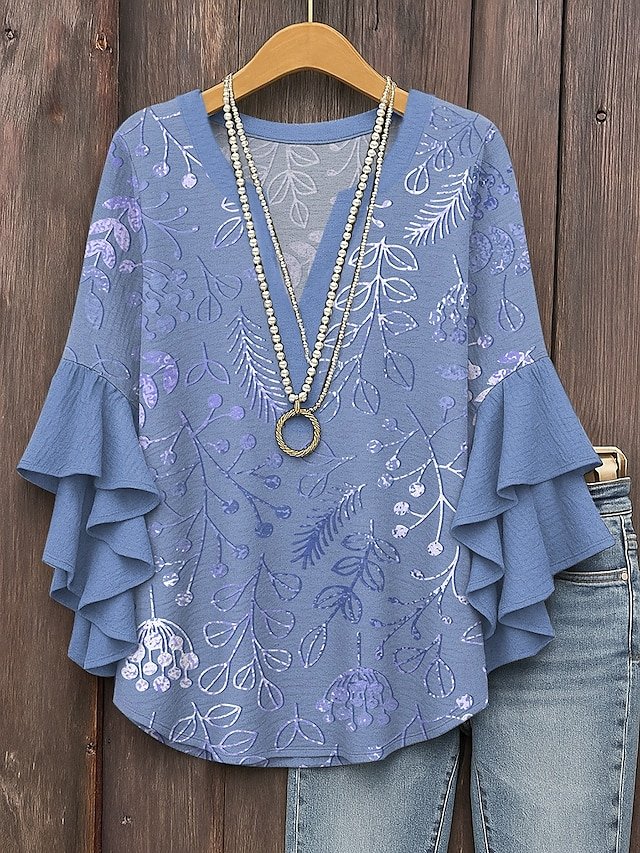 Women's Bohemian Pattern V-Neck Multi-Layered Lace Shirt