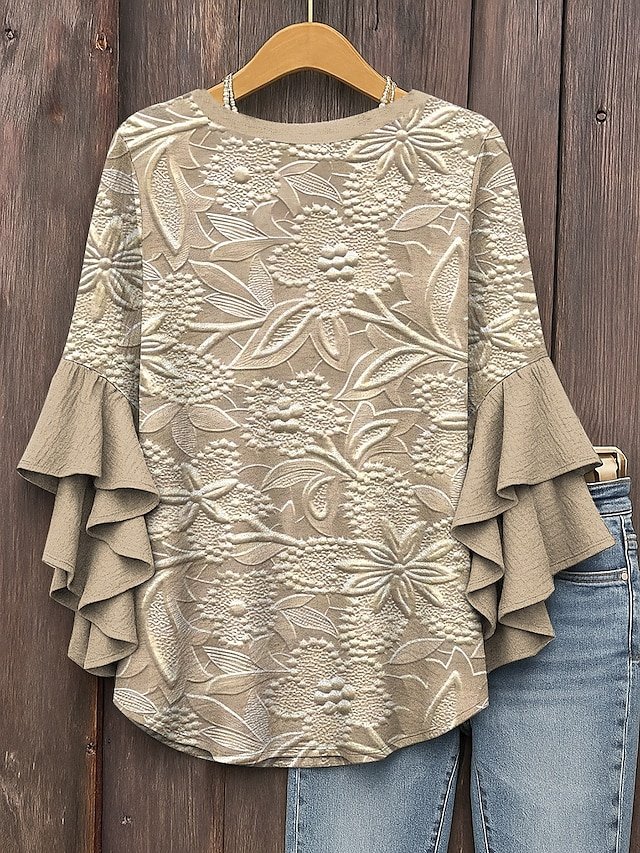 Women's Bohemian Pattern V-Neck Multi-Layered Lace Shirt