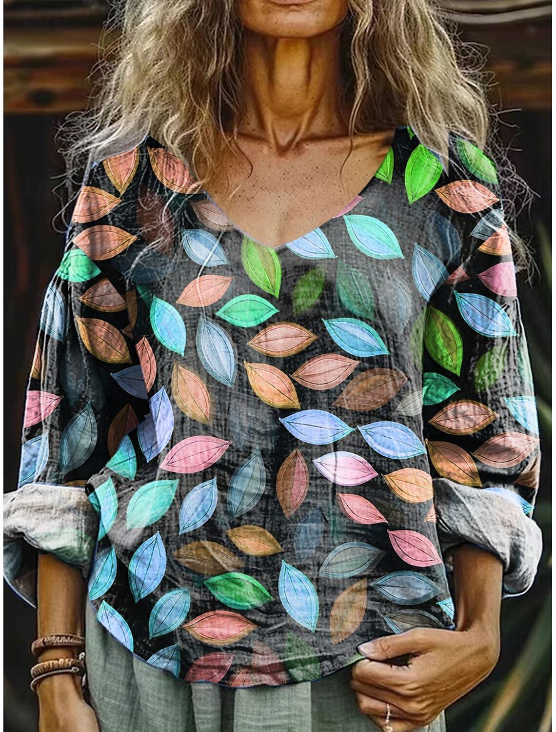 Women‘s Blouse Graphic Leaf Stylish Casual