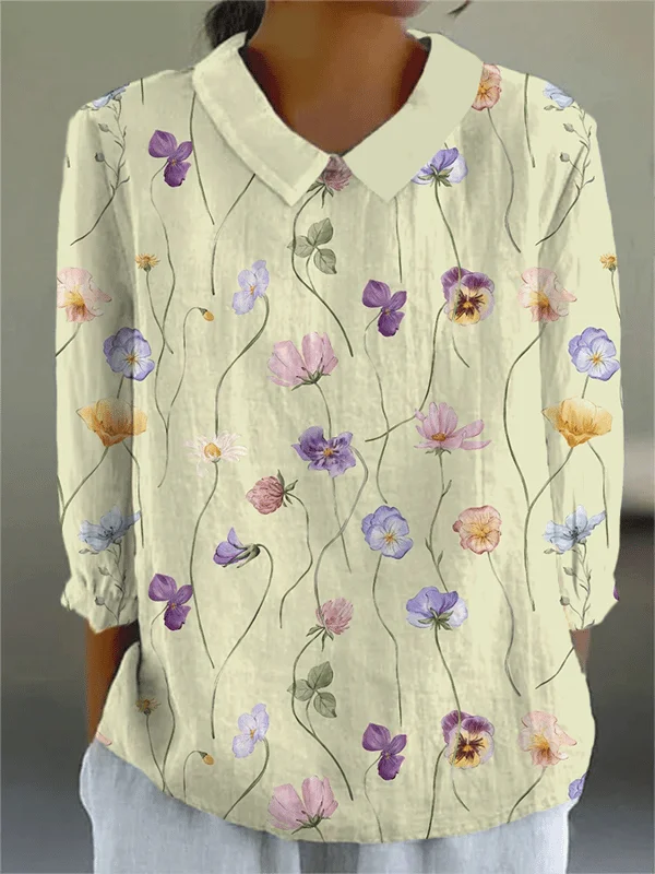 Floral Shawl Collar Loose Vintage Shirt
