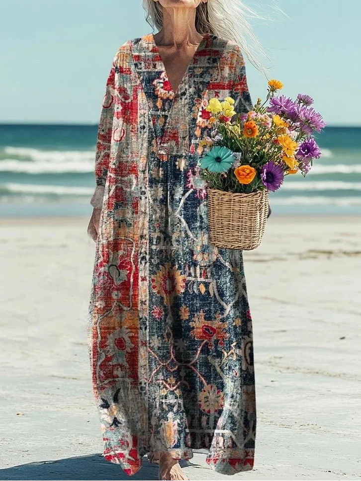 Women's Vintage Art Print Casual Dress