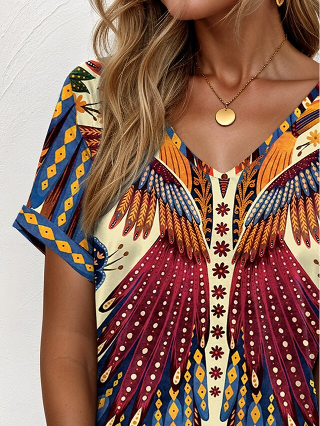 Casual Regular Fit Ethnic Geometry T-Shirt