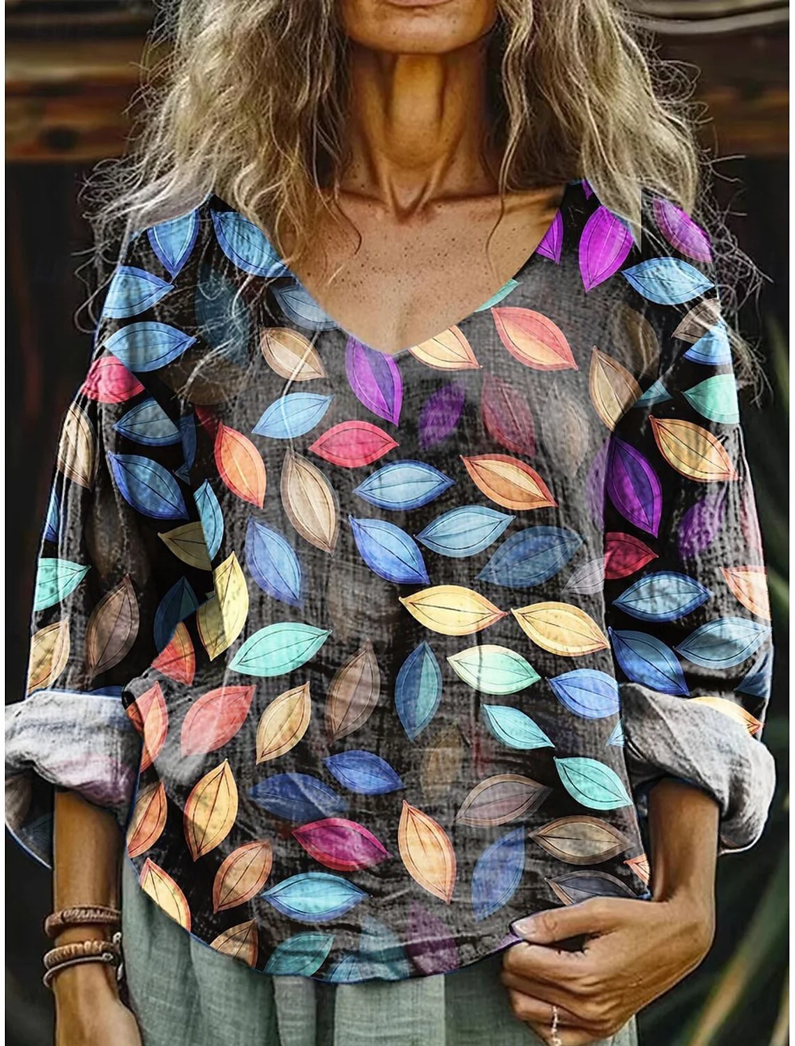 Women‘s Blouse Graphic Leaf Stylish Casual