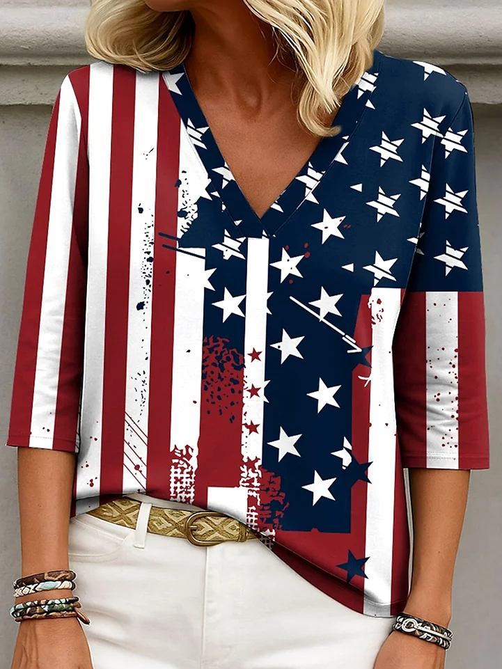 V Neck Cotton Casual Shirt
