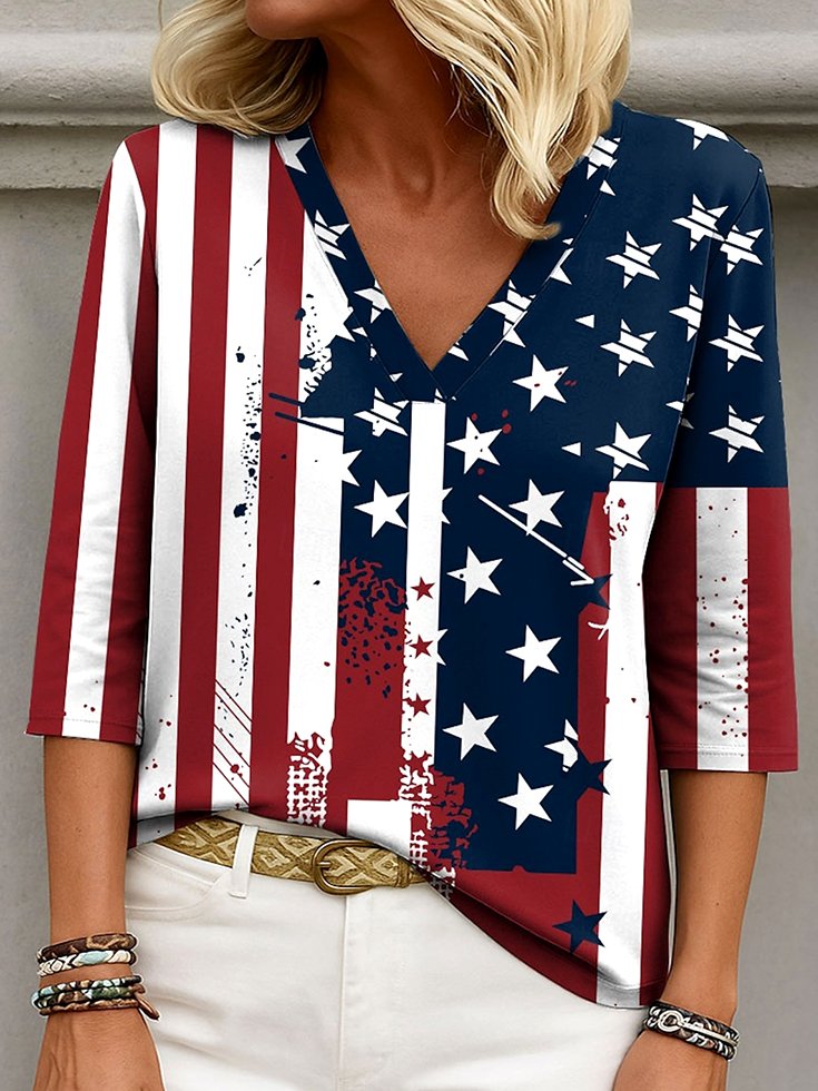 V Neck Cotton Casual Shirt
