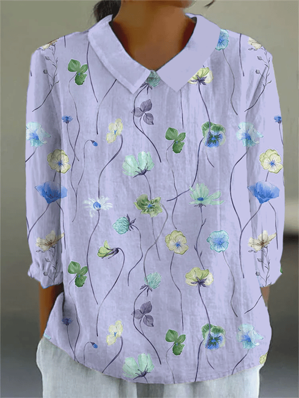 Floral Shawl Collar Loose Vintage Shirt