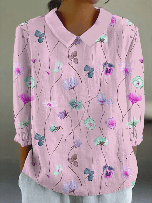 Floral Shawl Collar Loose Vintage Shirt