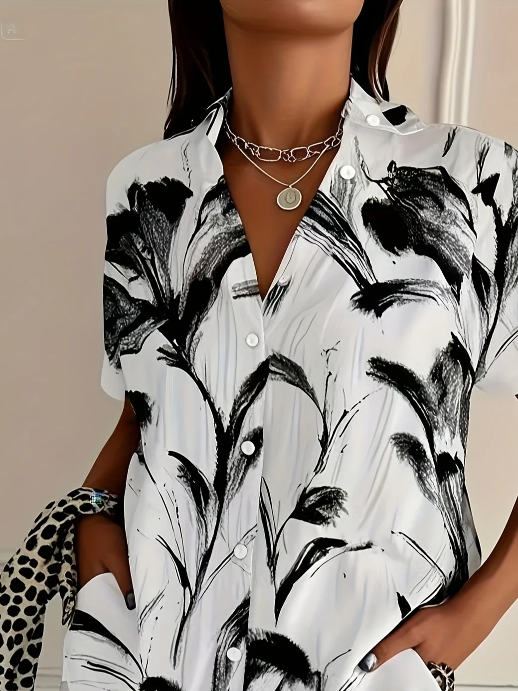 Women's Short Sleeve Shirt Summer White Floral Printing Shirt Collar Daily Going Out Casual Top