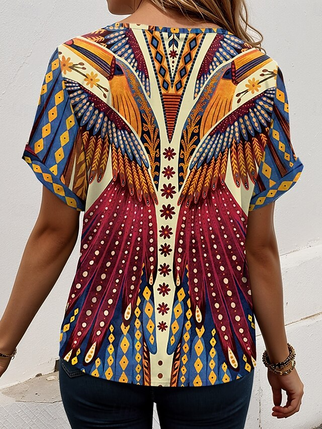 Casual Regular Fit Ethnic Geometry T-Shirt