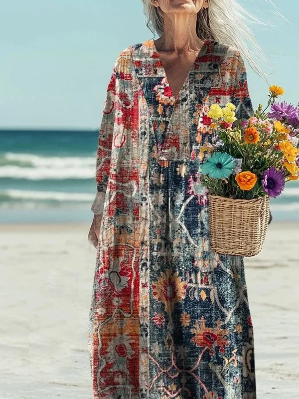 Women's Vintage Art Print Casual Dress