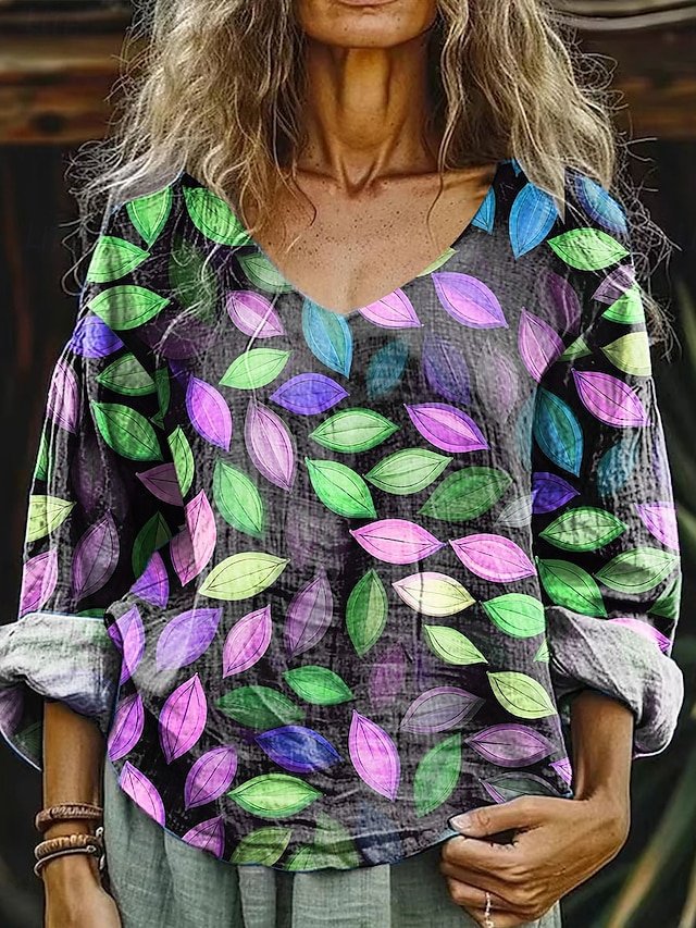 Women‘s Blouse Graphic Leaf Stylish Casual