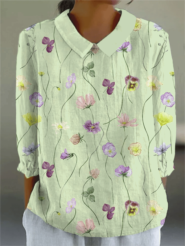 Floral Shawl Collar Loose Vintage Shirt