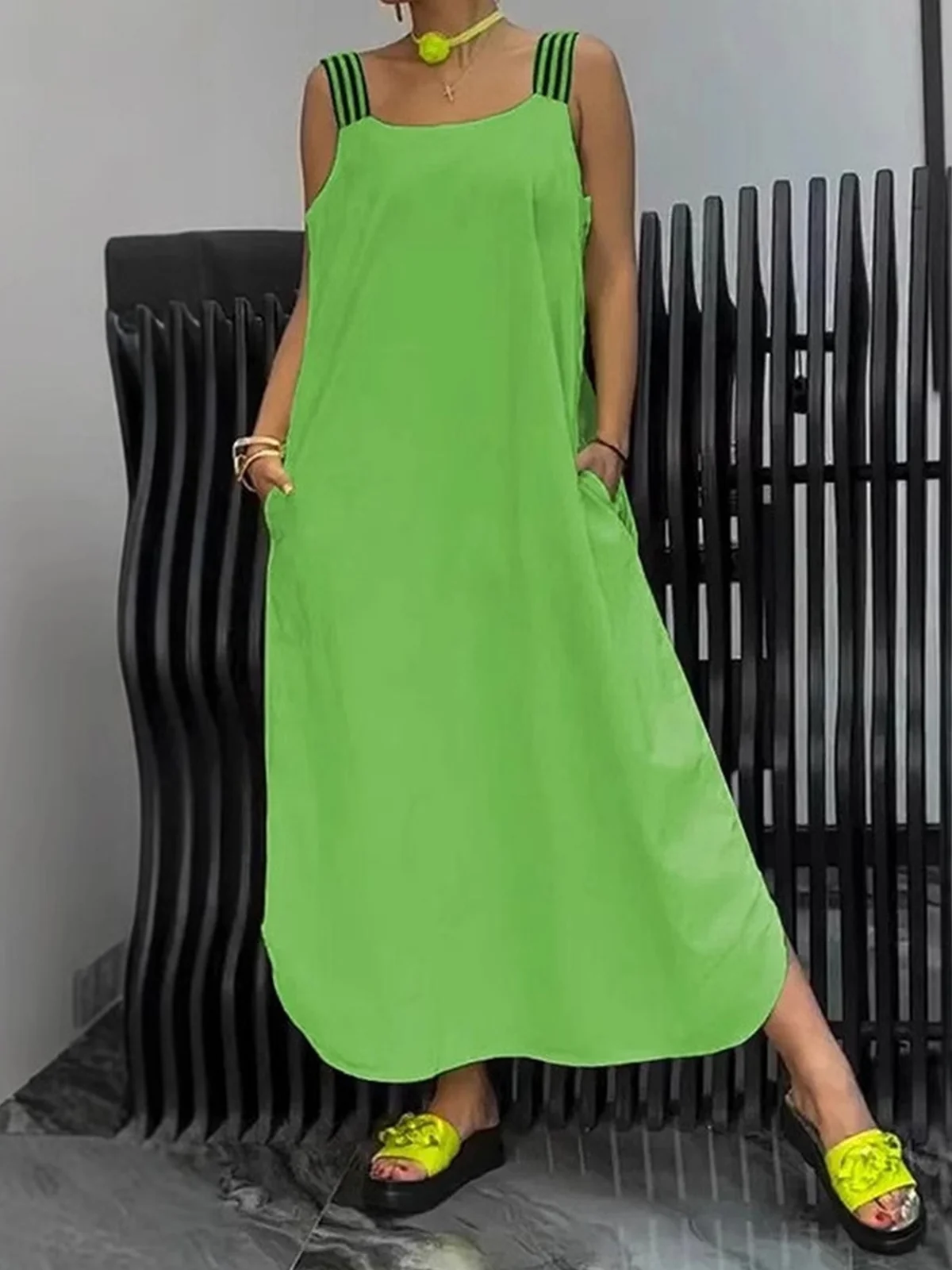 Casual Plain Spaghetti Maxi Dress