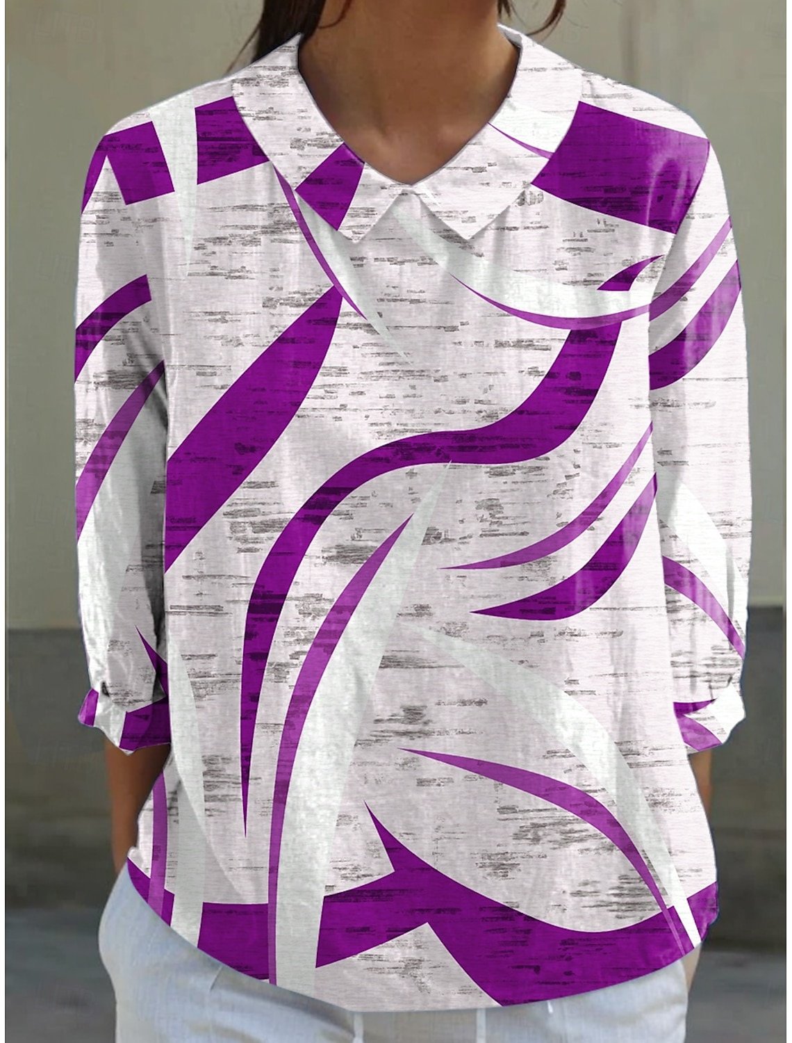 Geometric Casual Loose Linen Blend Shirt