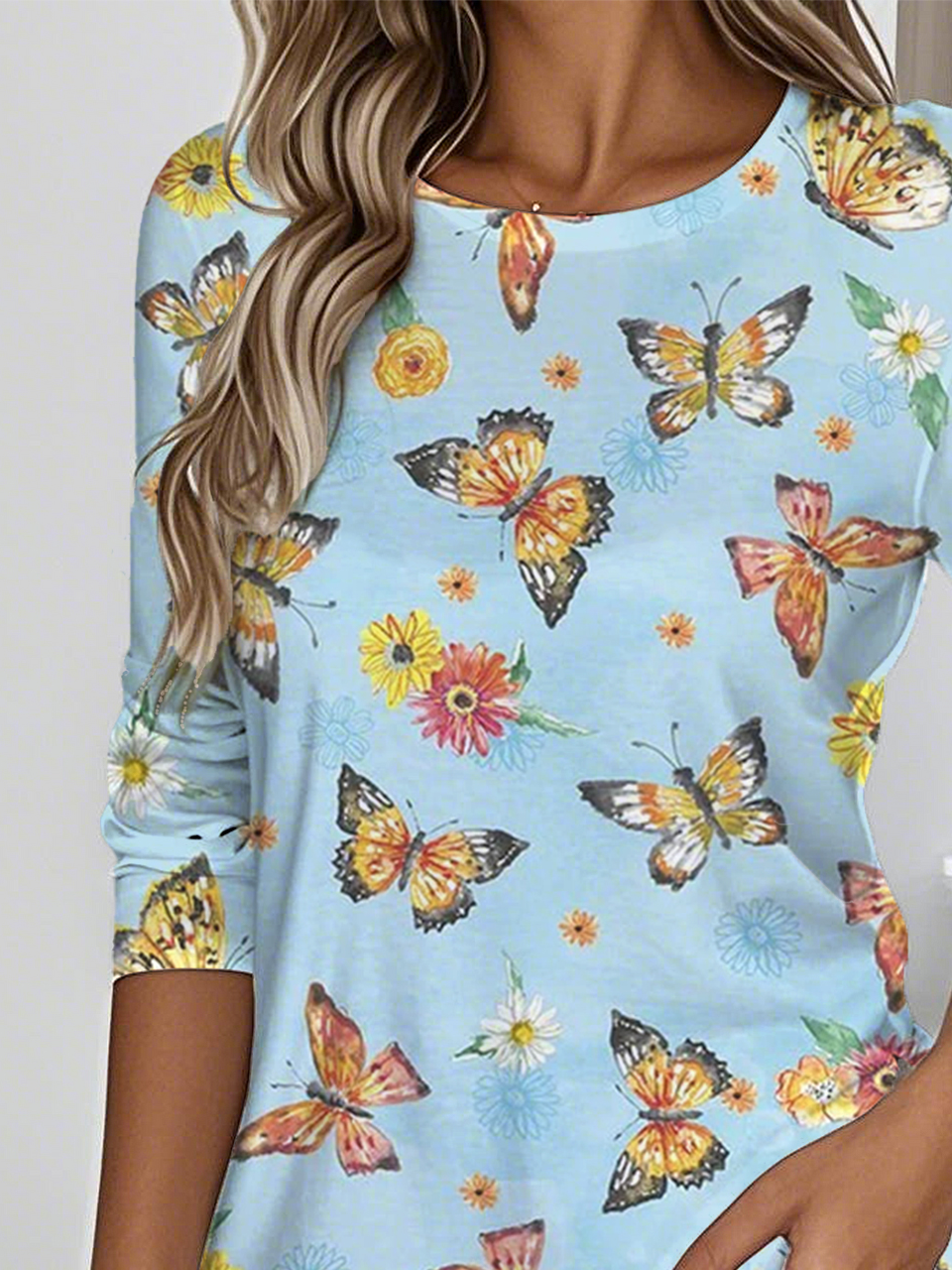 Casual Crew Neck Butterfly T-Shirt