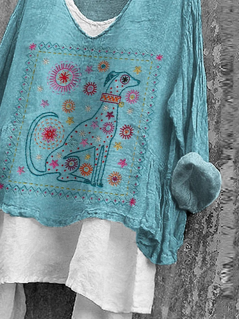 Linen Blend Animal Casual Loose Shirt