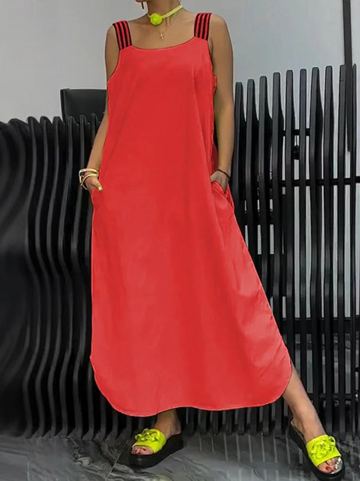 Casual Plain Spaghetti Maxi Dress