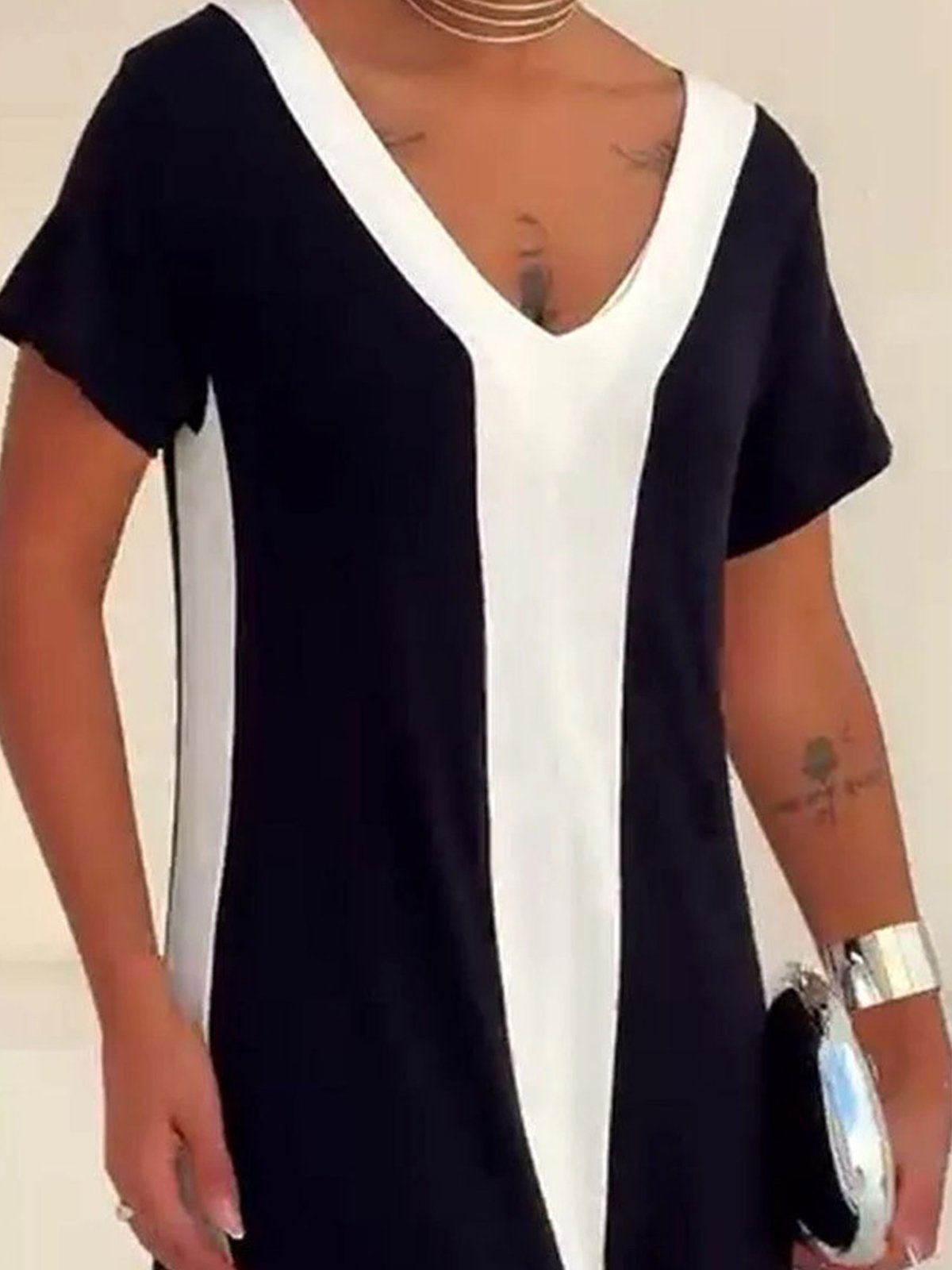 Casual Color Block V Neck Maxi Dress