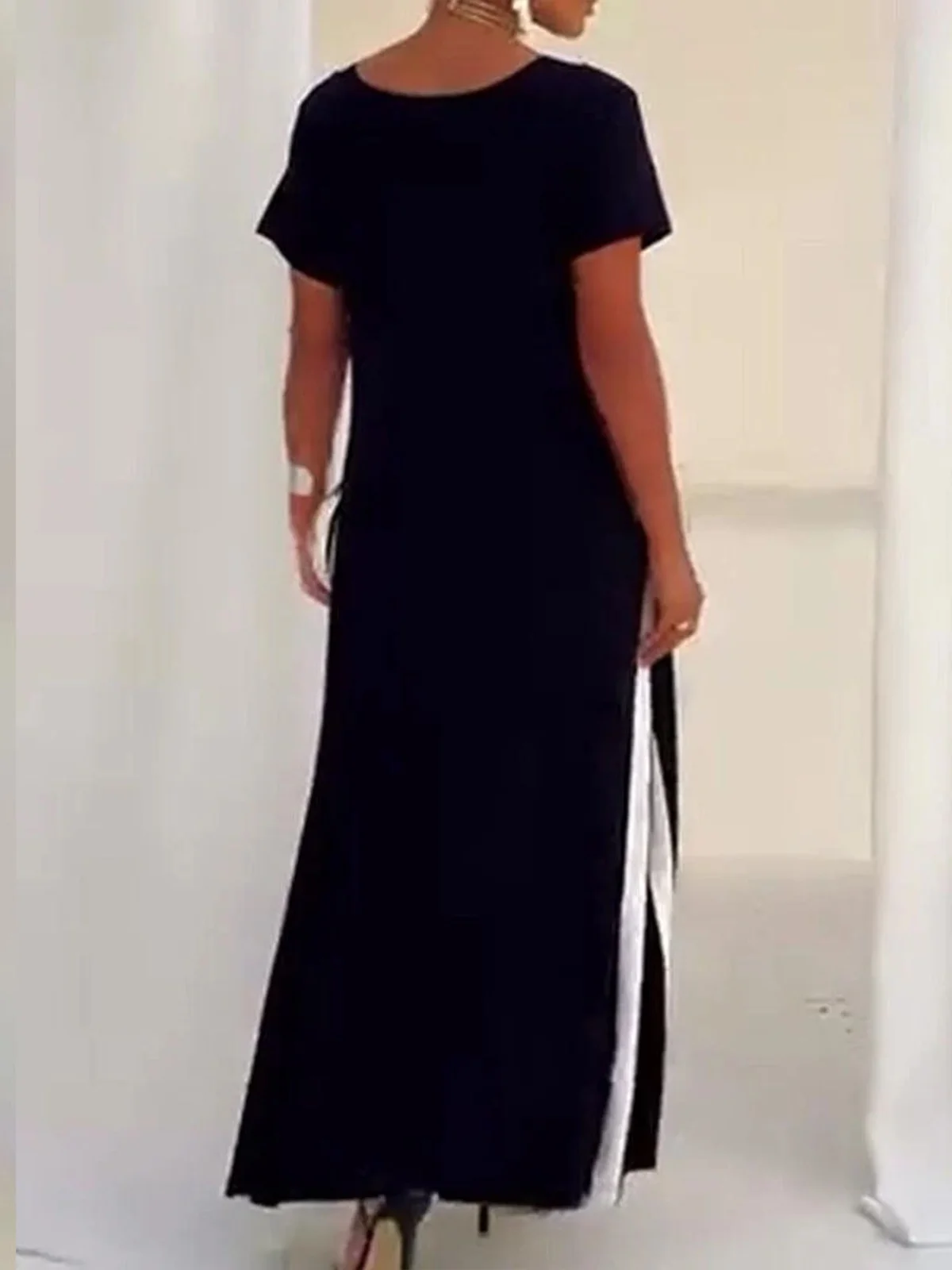 Casual Color Block V Neck Maxi Dress