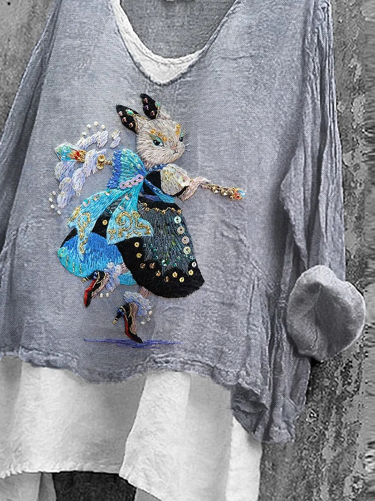 Animal Linen Blend Vintage Loose Shirt