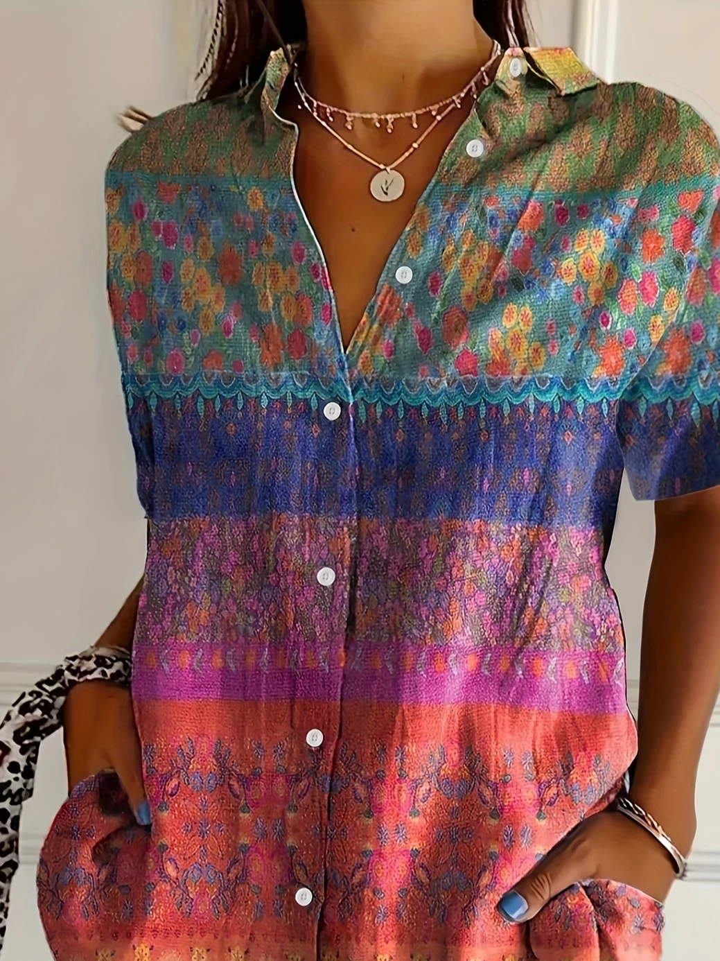 Women's Short Sleeve Shirt Summer As Picture Floral Printing Shirt Collar Daily Going Out Casual Top