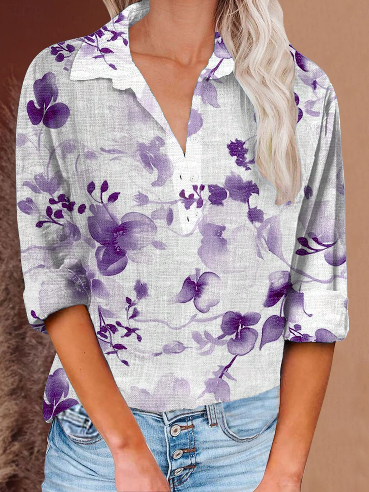 Button Long Sleeve Casual Vintage Print Shirt