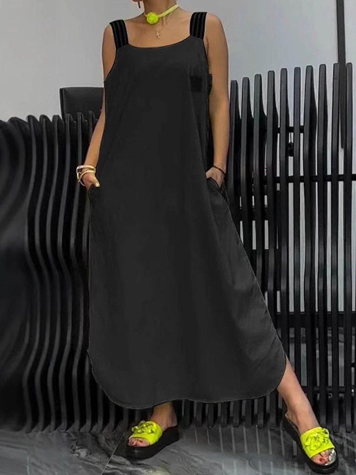 Casual Plain Spaghetti Maxi Dress