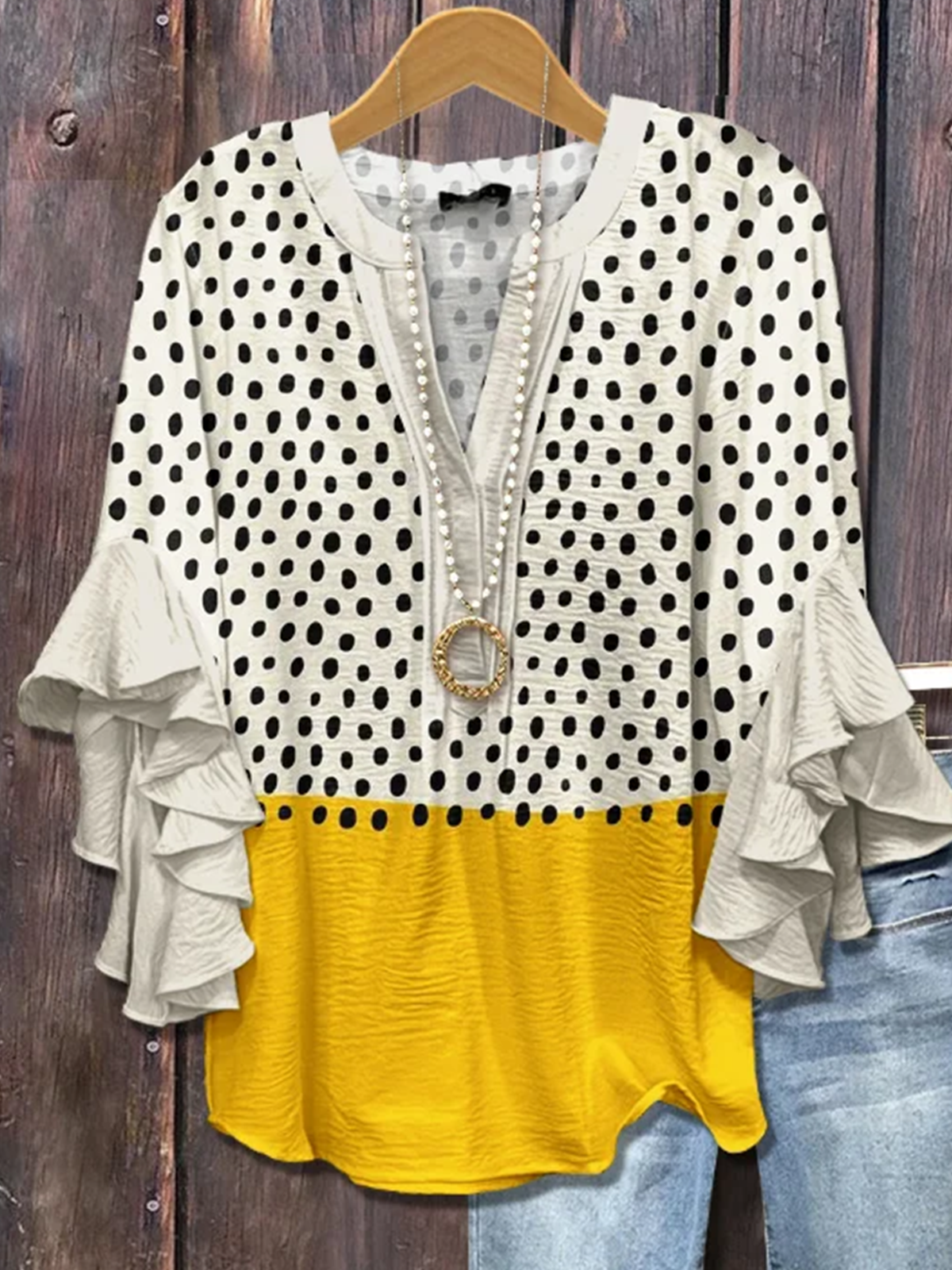 Contrast Stitching Regular Fit Boho Blouse