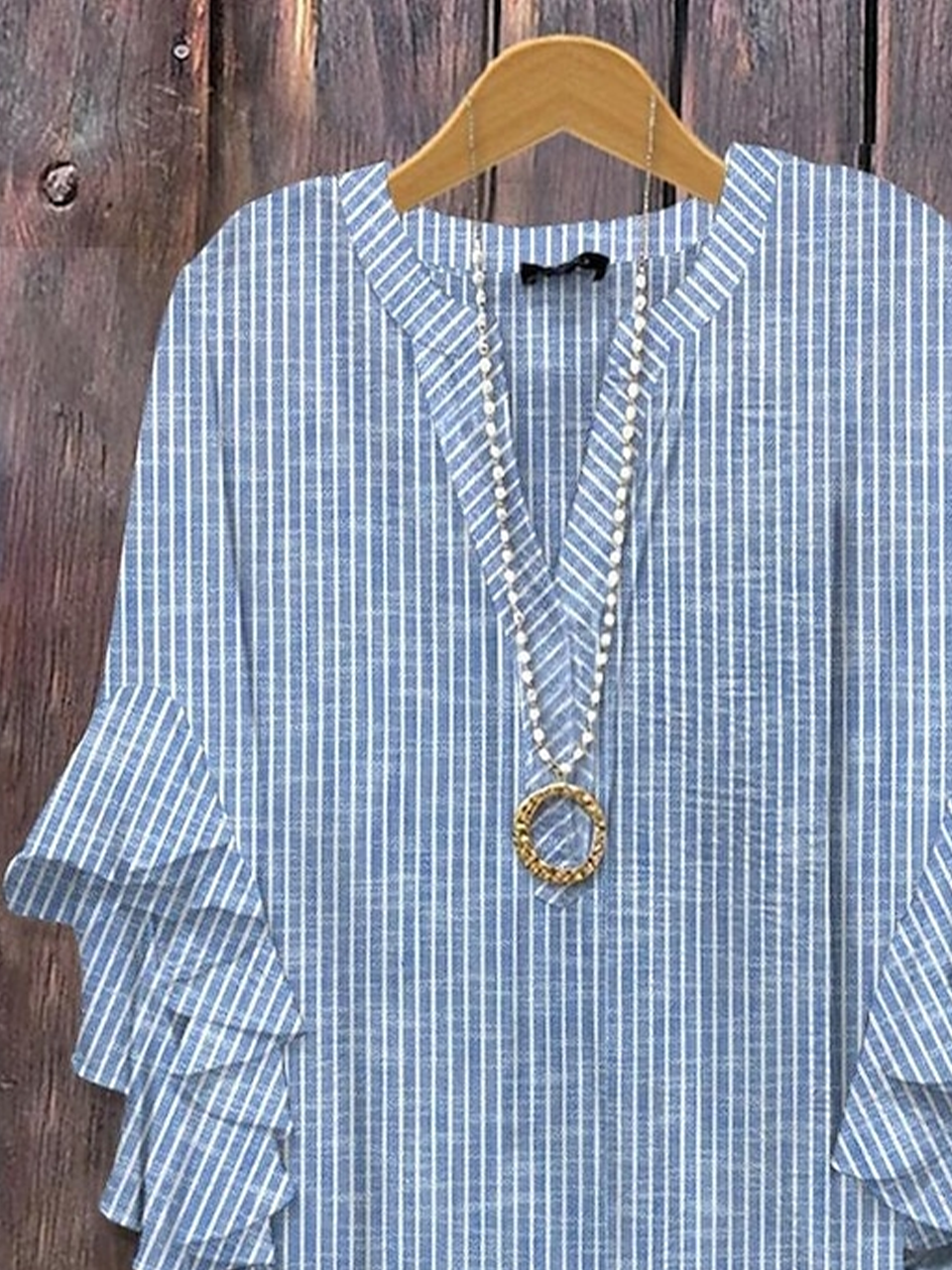 Women's Half Sleeve Shirt Summer Blue Striped Printing V Neck Daily Going Out Casual Top