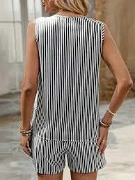 Casual Striped V Neck Loose Two-Piece Set
