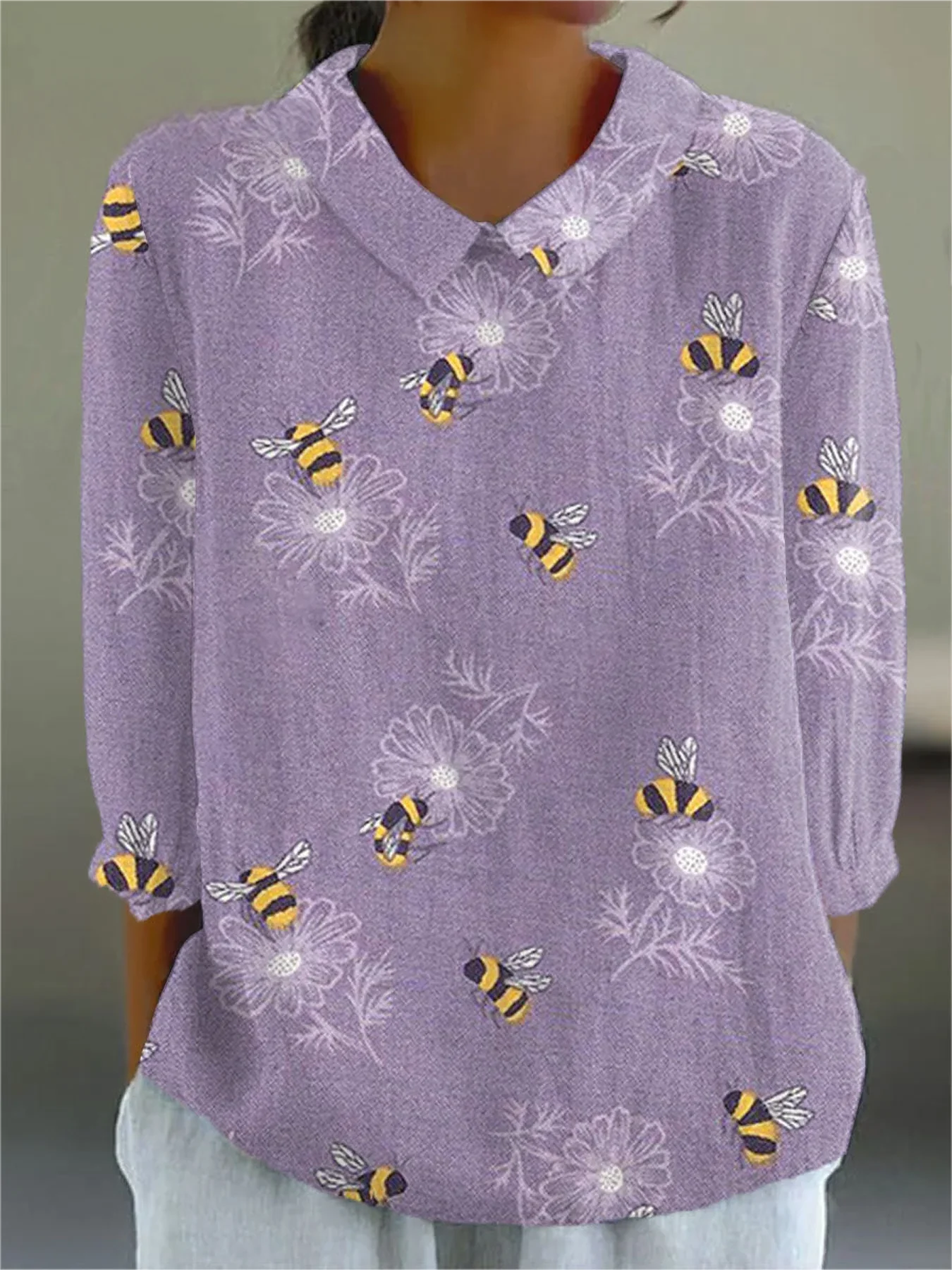 Linen Blend Loose Casual Floral Shirt