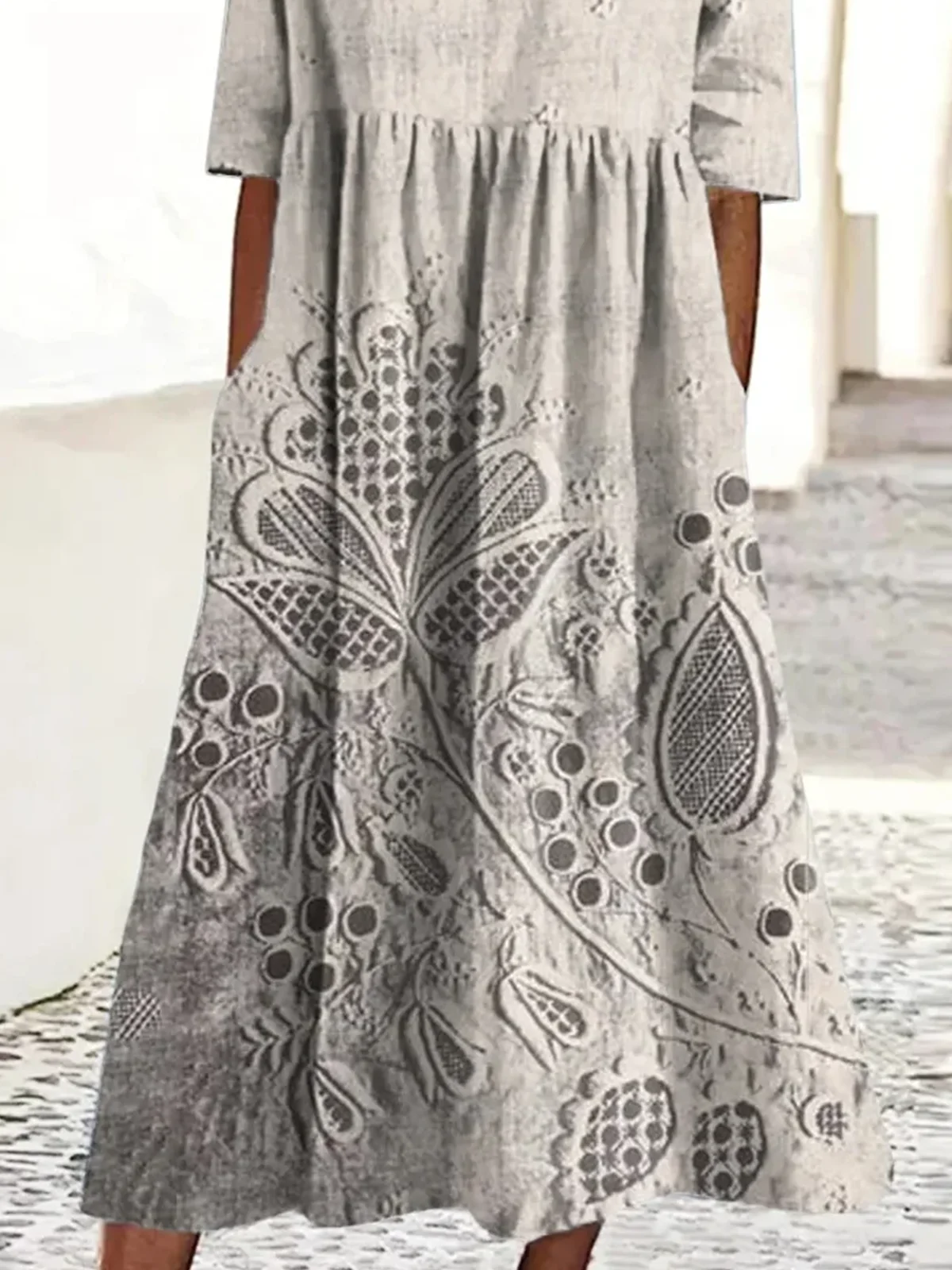 Regular Fit 3D Printing Crew Neck Casual Dress With No