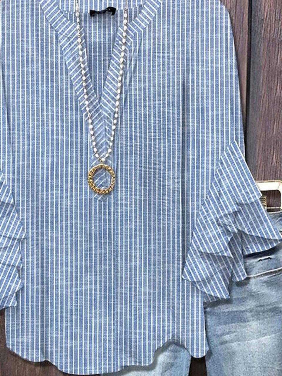 Women's Half Sleeve Shirt Summer Blue Striped Printing V Neck Daily Going Out Casual Top