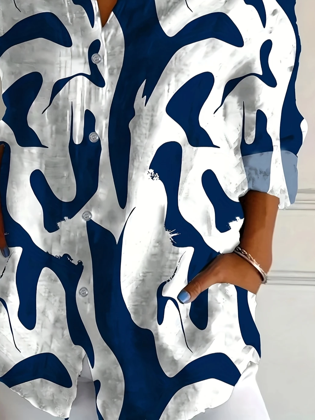 Women's Long Sleeve Shirt Spring/Fall White Abstract Buckle Shirt Collar Daily Going Out Casual Top