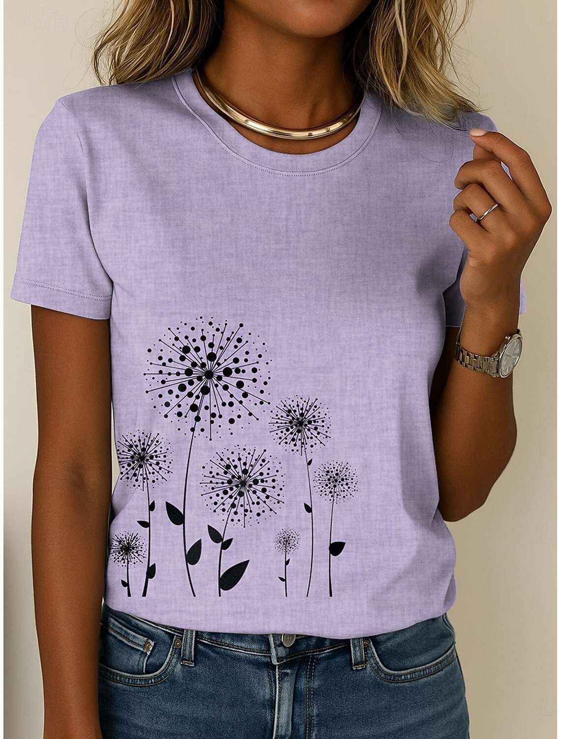 Loose Crew Neck Dandelion Vintage T-Shirt